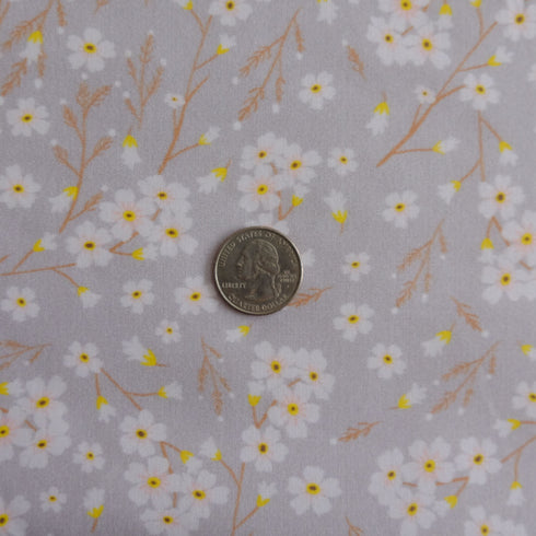 White Yellow Floral Light Grey Cotton